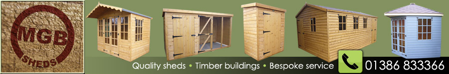 Quality sheds, timber buildings, bespoke service, garages, aviaries, tool sheds, potting sheds, MGB Sheds - Evesham